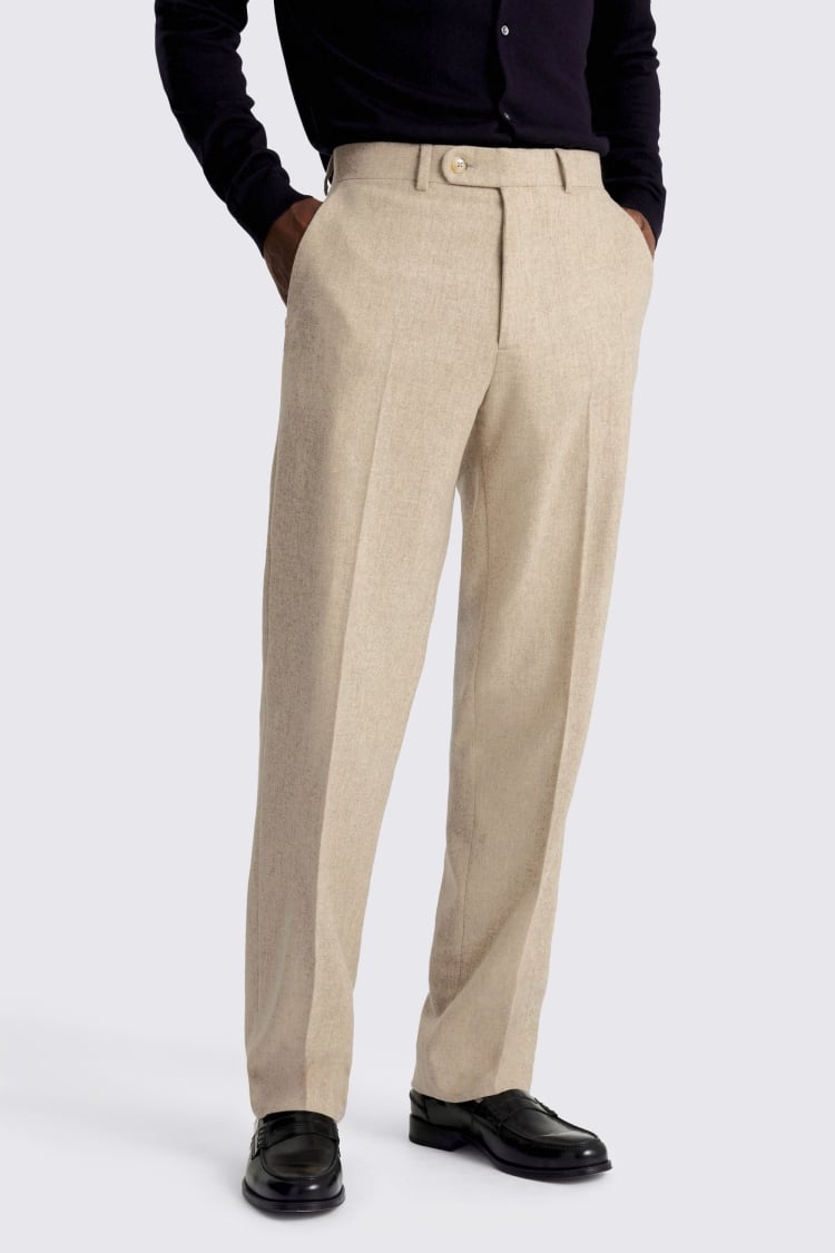 Oatmeal Flannel Wide Leg Trousers 