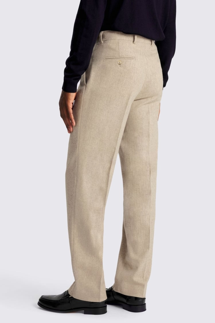 Oatmeal Flannel Wide Leg Trousers 