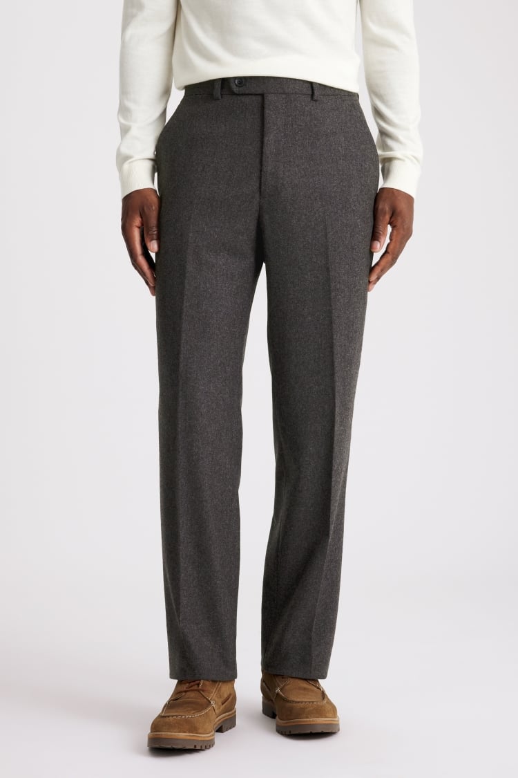Charcoal Flannel Wide Leg Trousers 