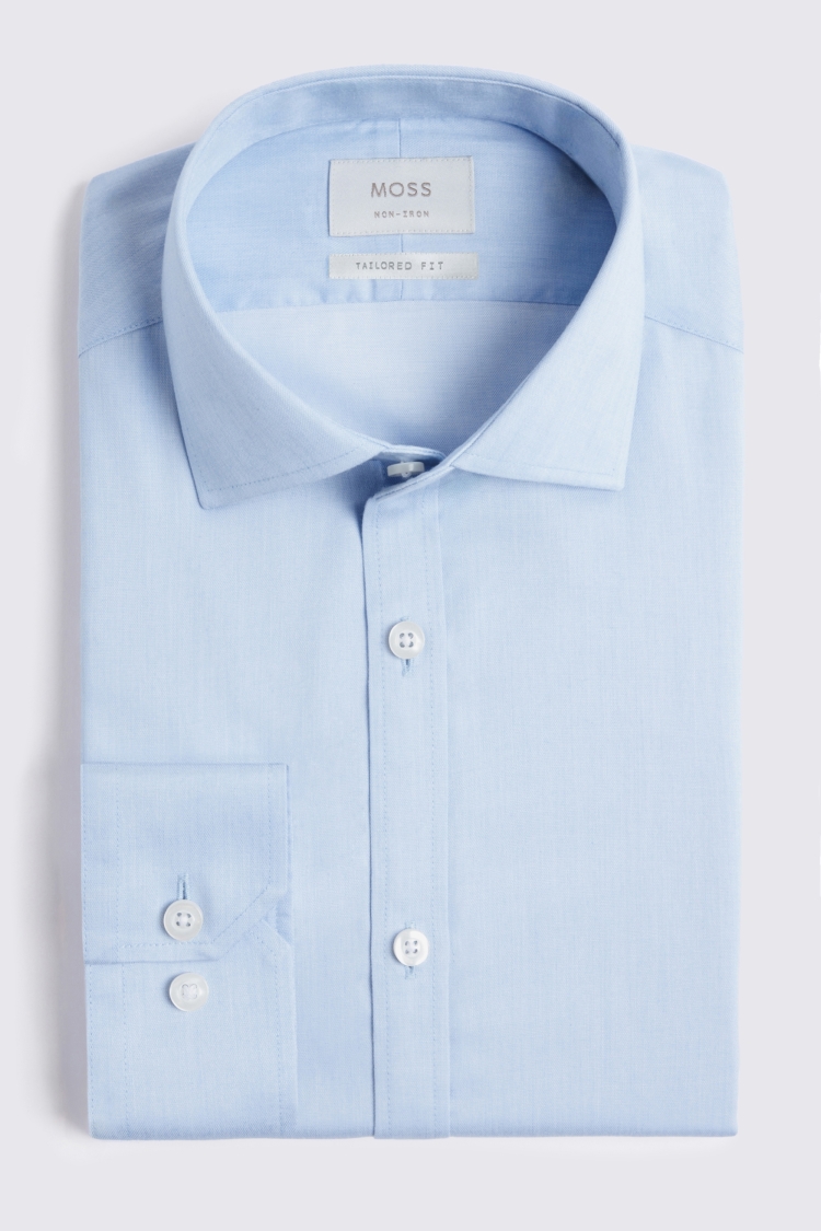 Tailored Fit Light Blue Slub Non-Iron Shirt