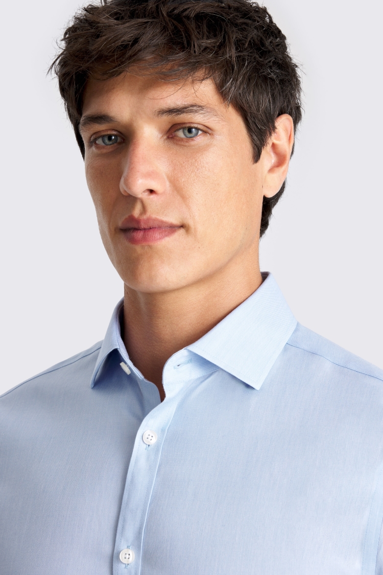Slim Fit Light Blue Slub Non-Iron Shirt