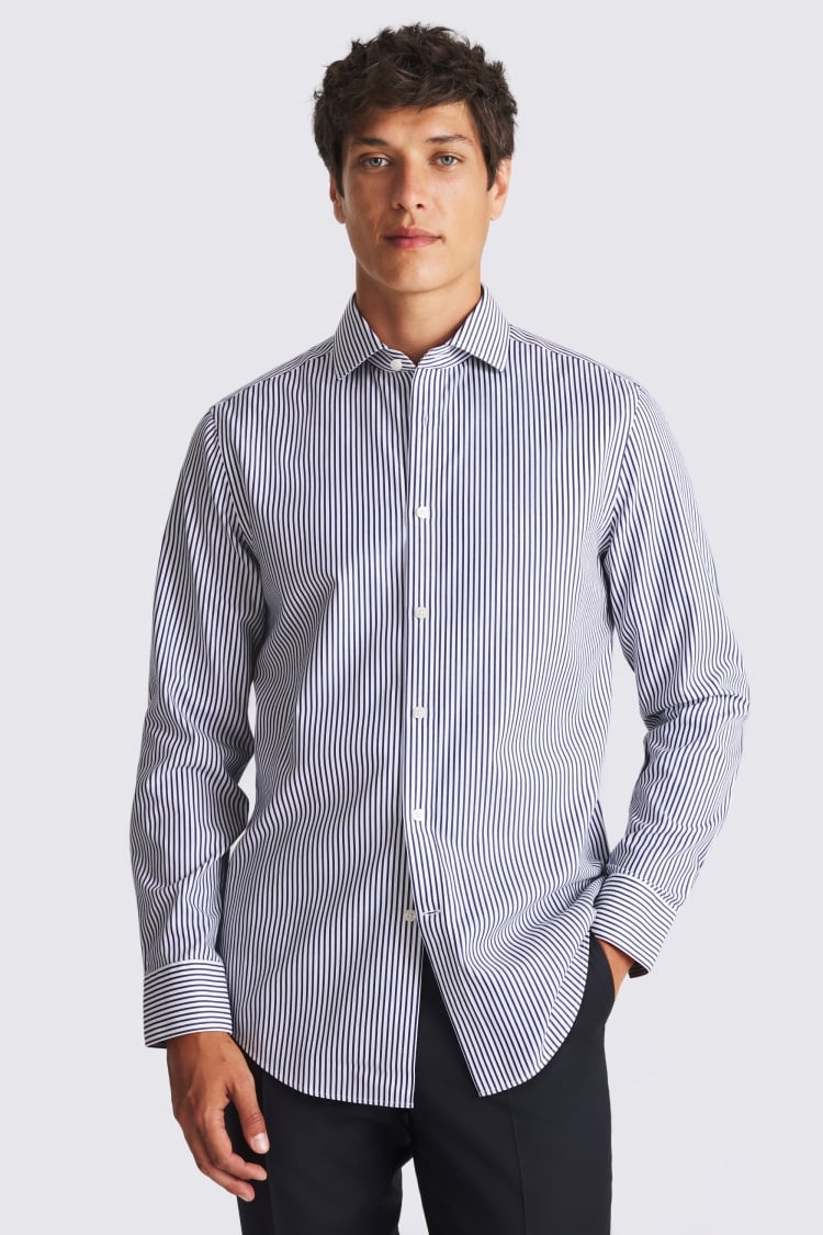 Tailored Fit Navy Stripe Non-Iron Shirt