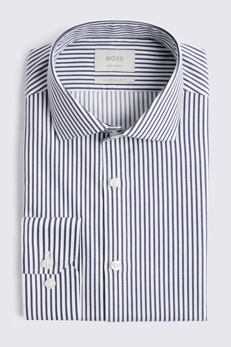 Tailored Fit Navy Stripe Non-Iron Shirt