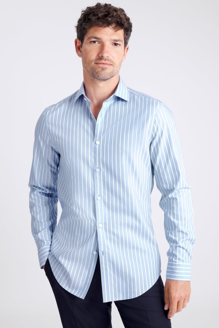 Slim Fit Blue Wide Stripe Non-Iron Shirt