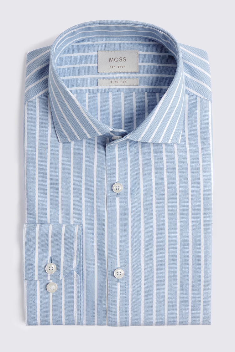 Slim Fit Blue Wide Stripe Non-Iron Shirt