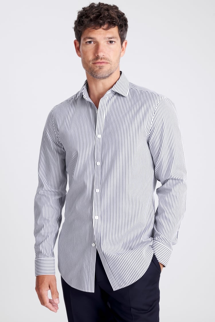 Slim Fit Navy Stripe Non-Iron Shirt
