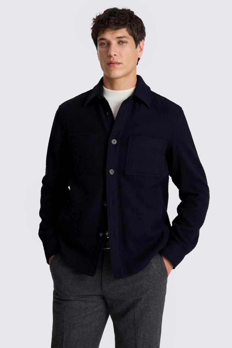 Navy Waffle Texture Overshirt
