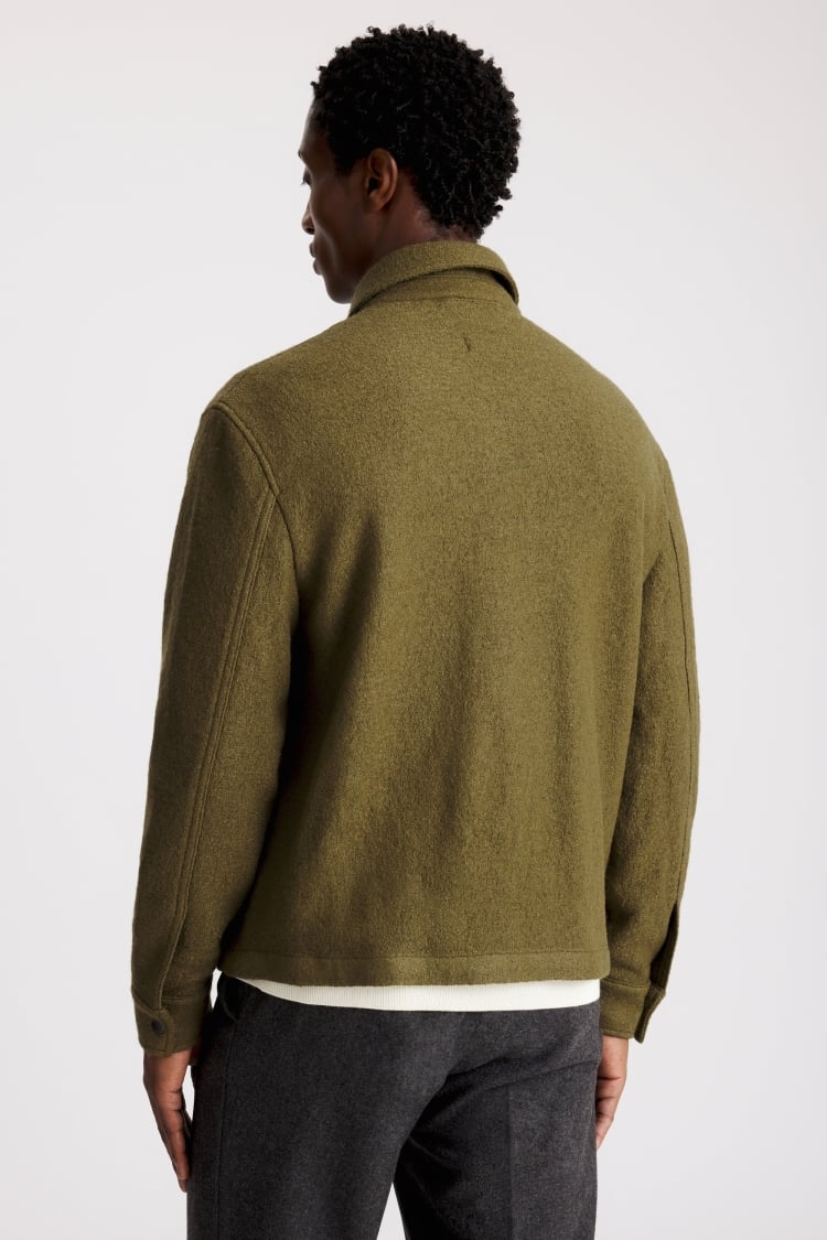 Olive Boiled Wool Zip Overshirt