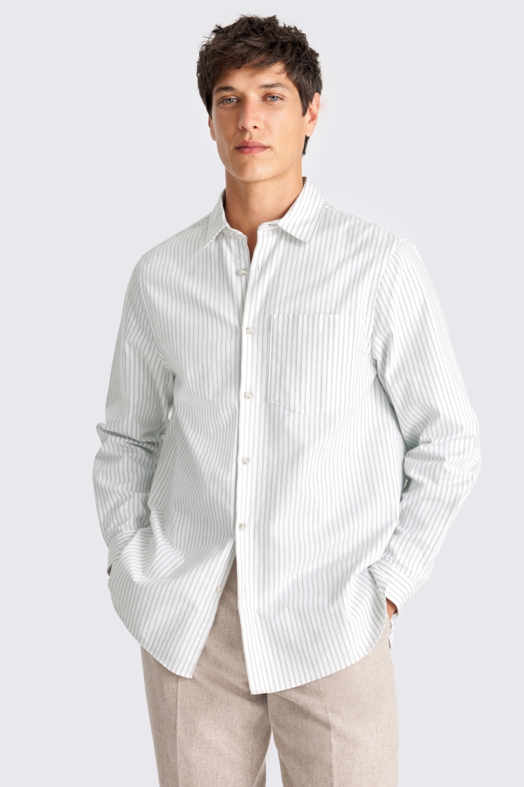 Relaxed Taupe Wide Stripe Oxford Shirt