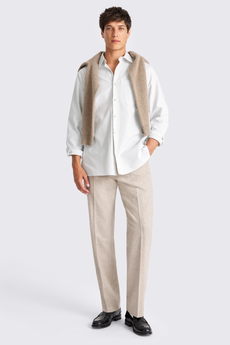 Relaxed Taupe Wide Stripe Oxford Shirt