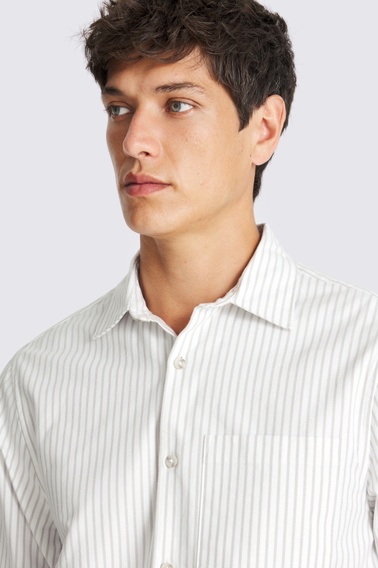 Relaxed Taupe Wide Stripe Oxford Shirt