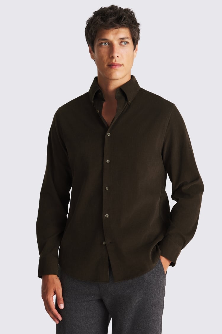 Button Down Chocolate Needle Cord Shirt