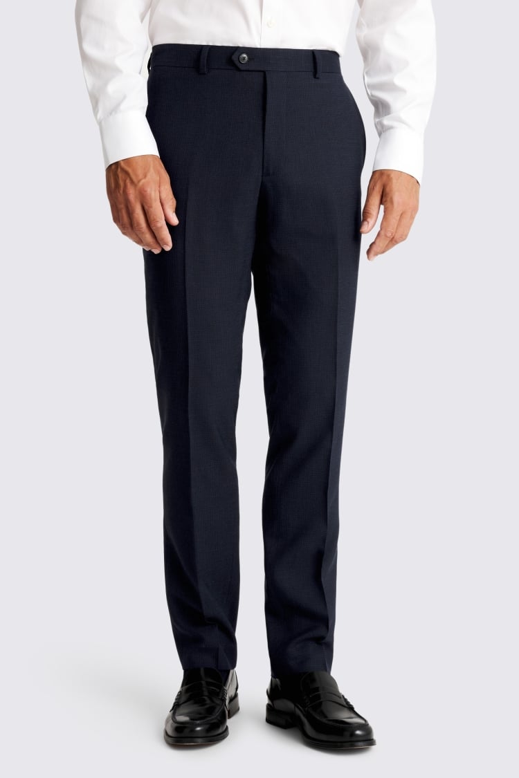 Slim Fit Navy Puppytooth Trousers