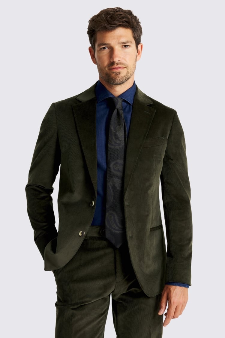 Tailored Fit Dark Green Corduroy Jacket 