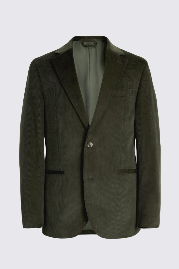 Tailored Fit Dark Green Corduroy Jacket 