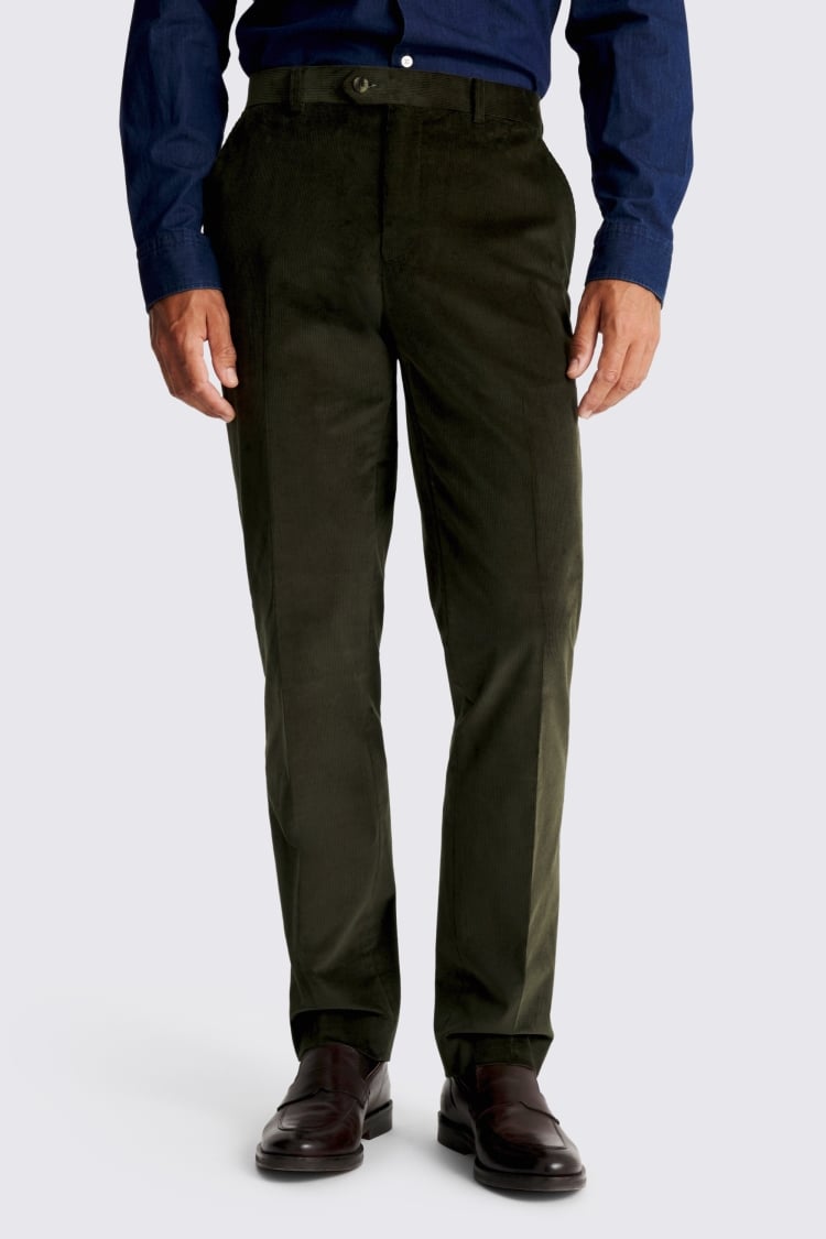 Tailored Fit Dark Green Corduroy Trousers 