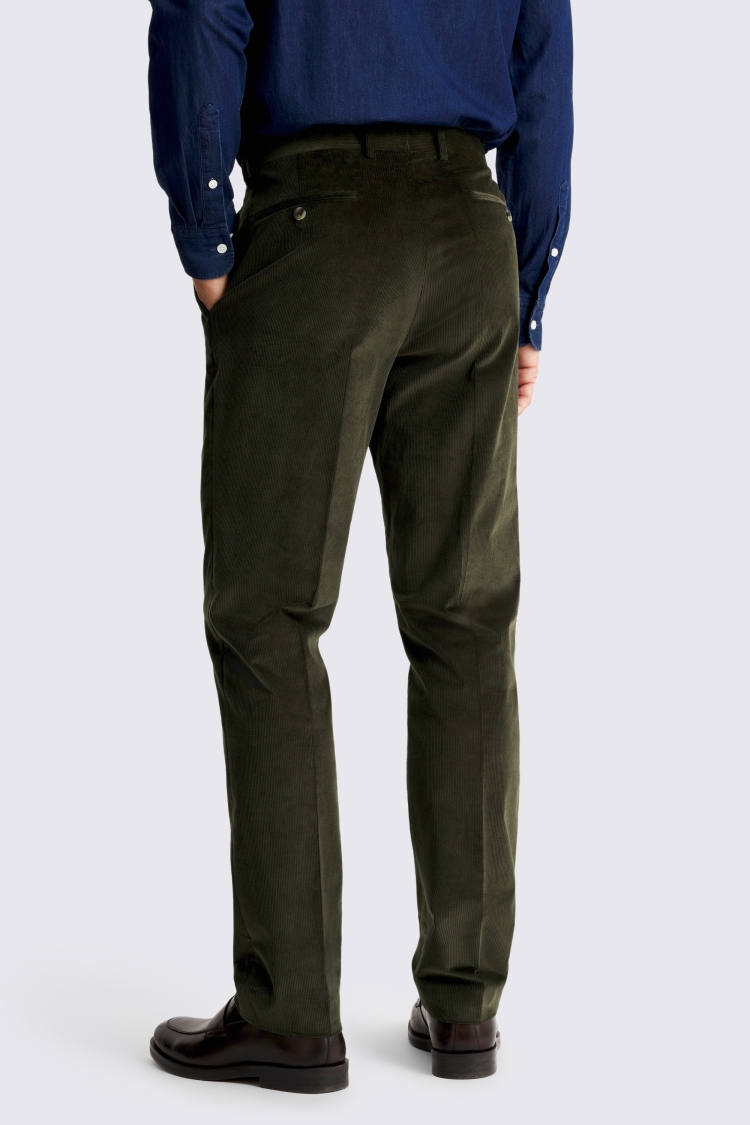Tailored Fit Dark Green Corduroy Pants 