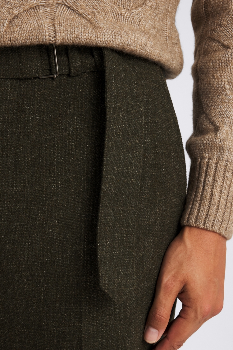 Dark Green Self Belt Trousers