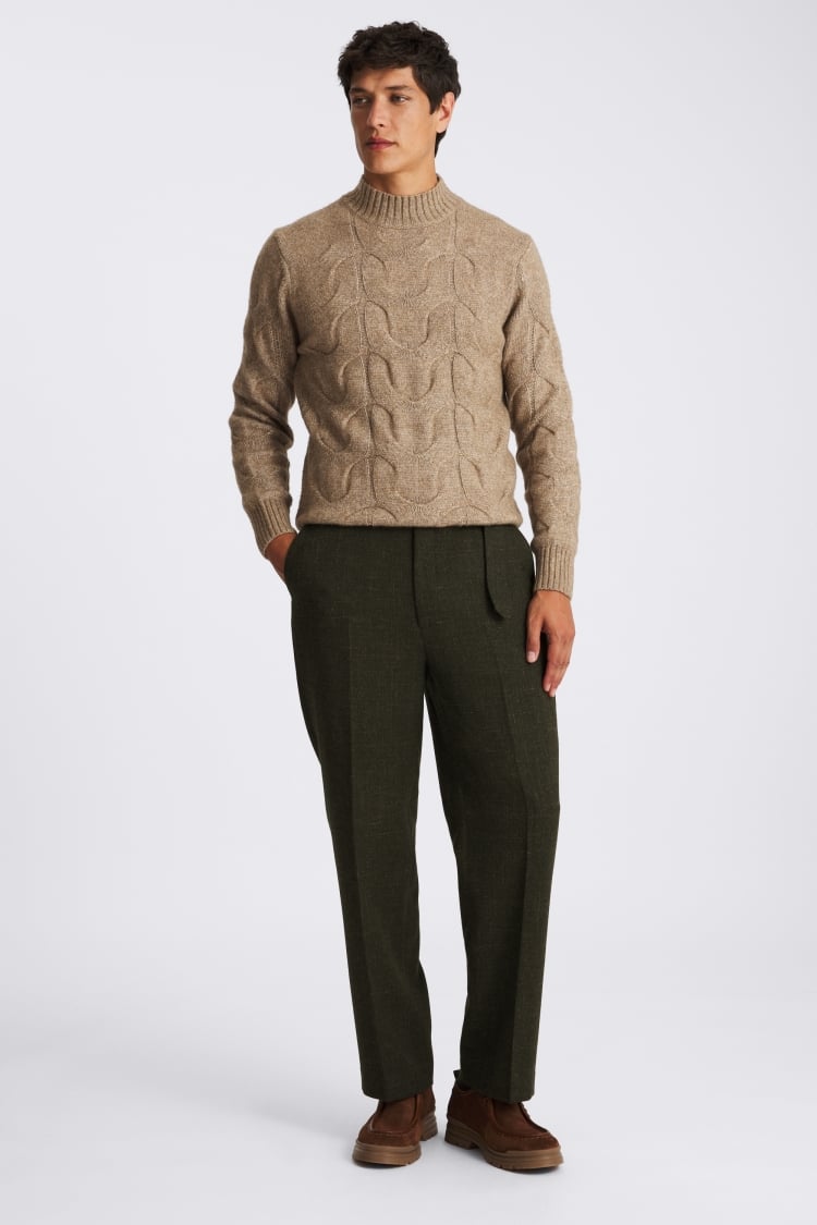 Dark Green Self Belt Trousers