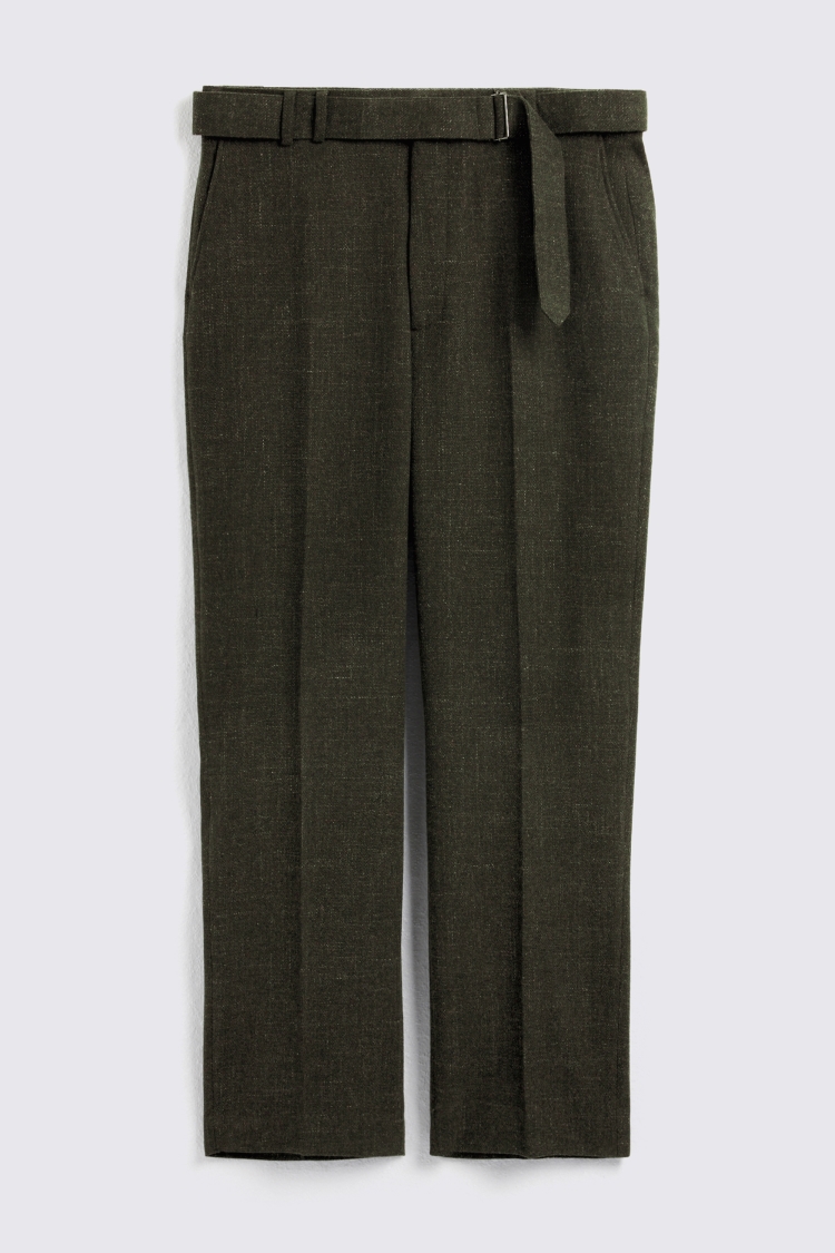 Dark Green Self Belt Trousers