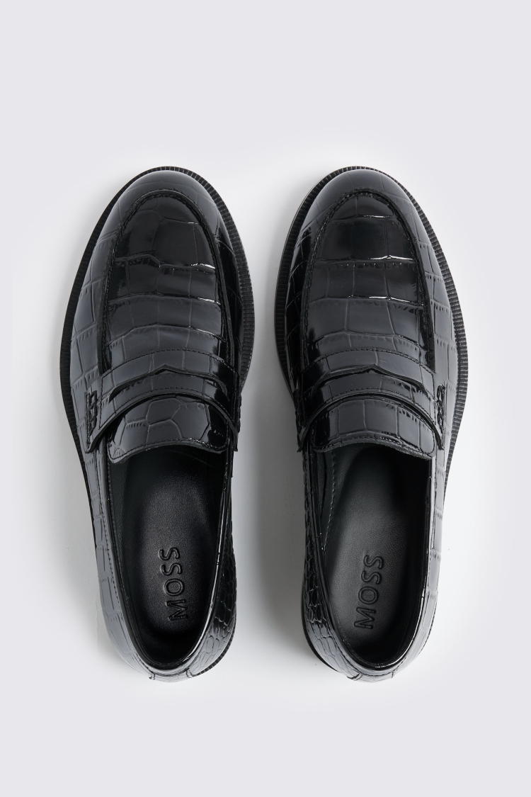 Black Croc Print Loafers
