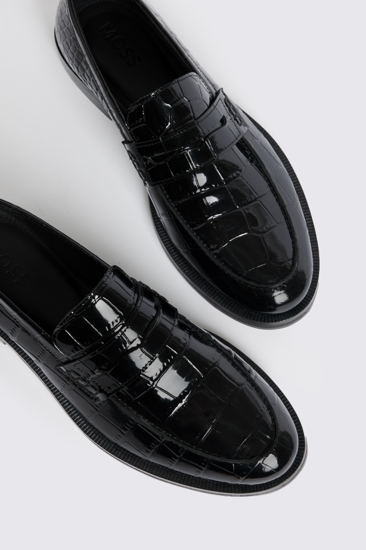 Black Croc Print Loafers
