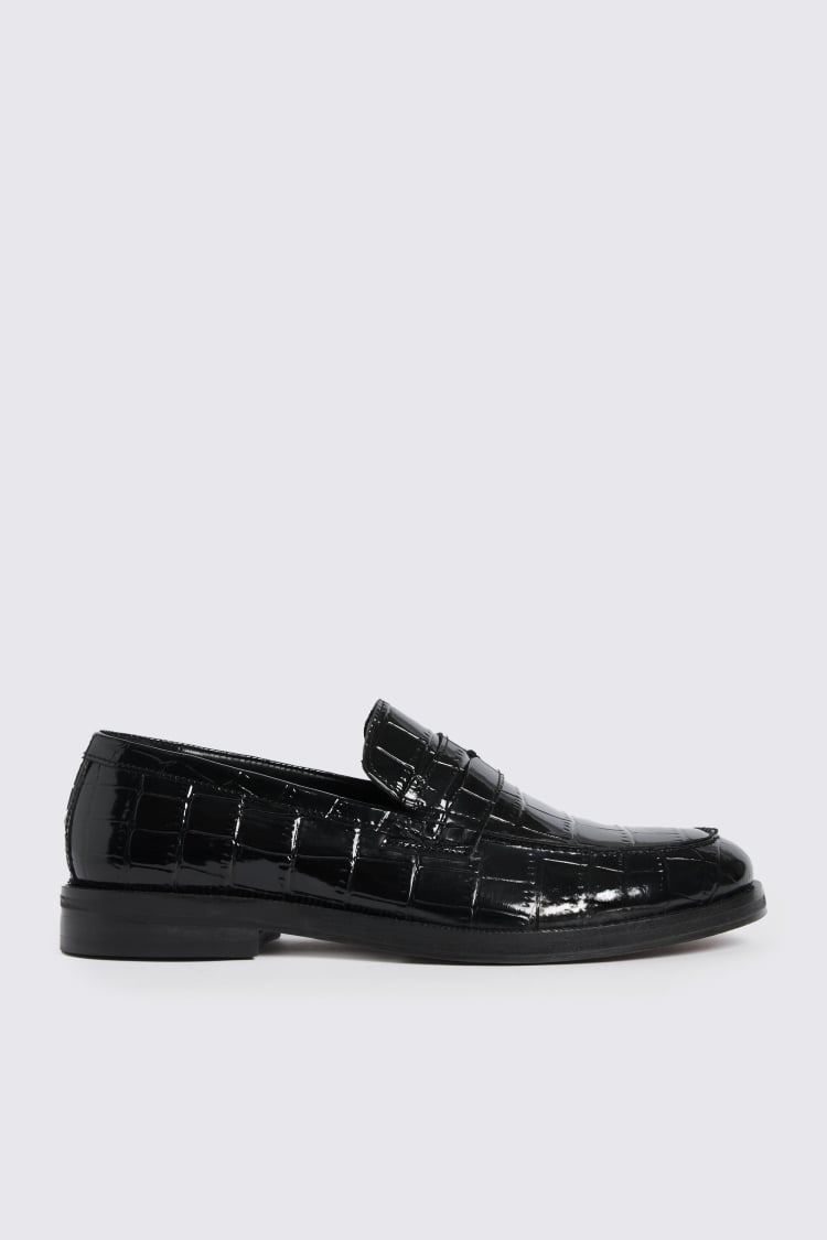 Black Croc Print Loafers