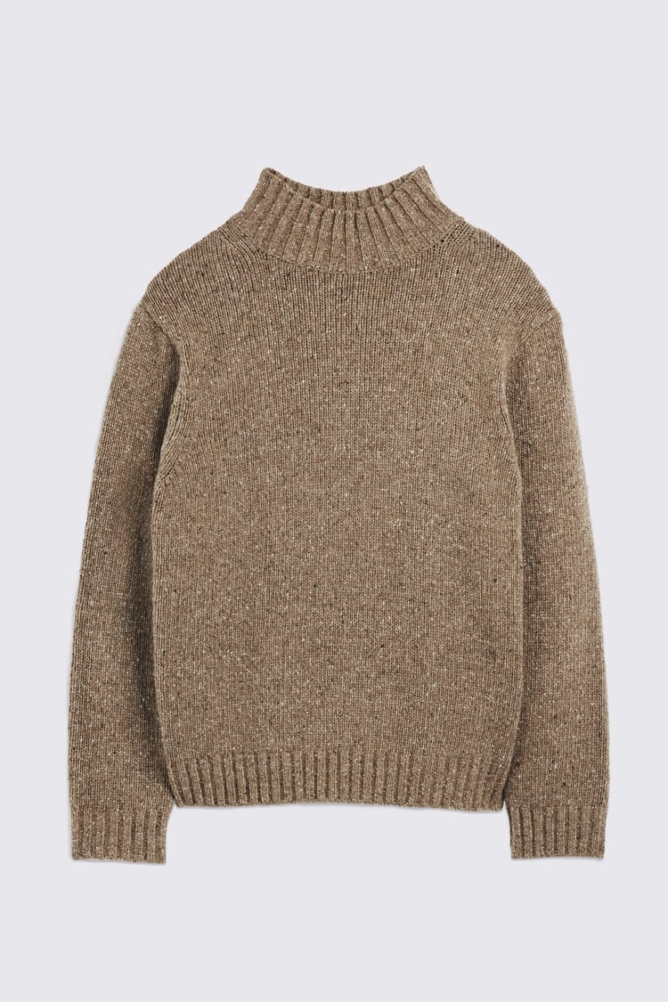 Light Brown Speckled Mock-Neck Jumper