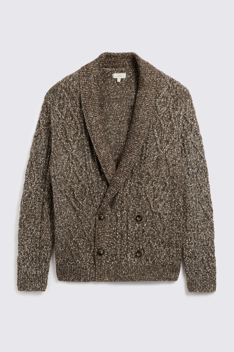 Brown Textured Shawl Collar Cardigan