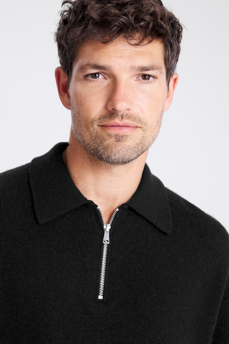 Black Relaxed Zip Polo