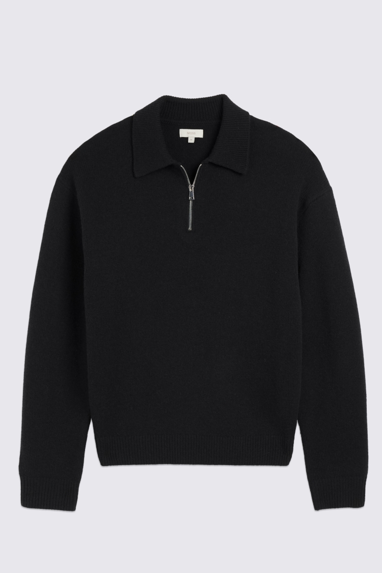 Black Relaxed Zip Polo