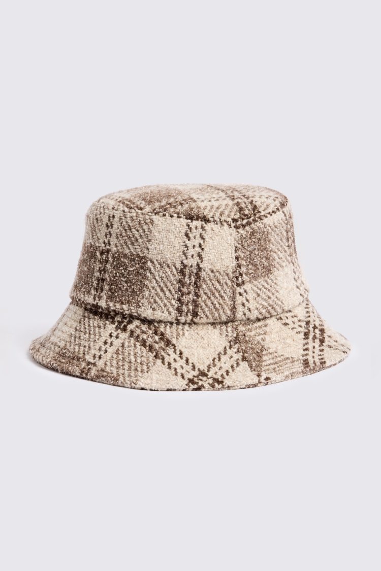 Italian Neutral Check Wool Bucket Hat