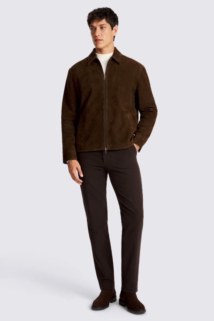 Dark Chestnut Suede Zip Jacket