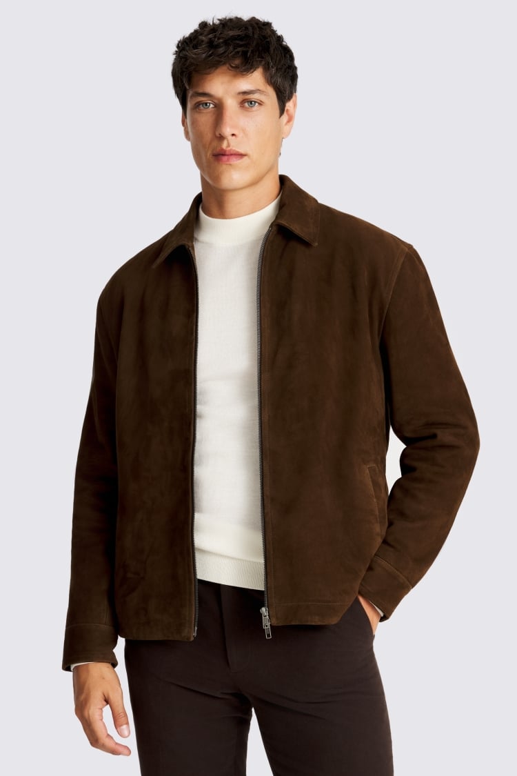 Dark Chestnut Suede Zip Jacket