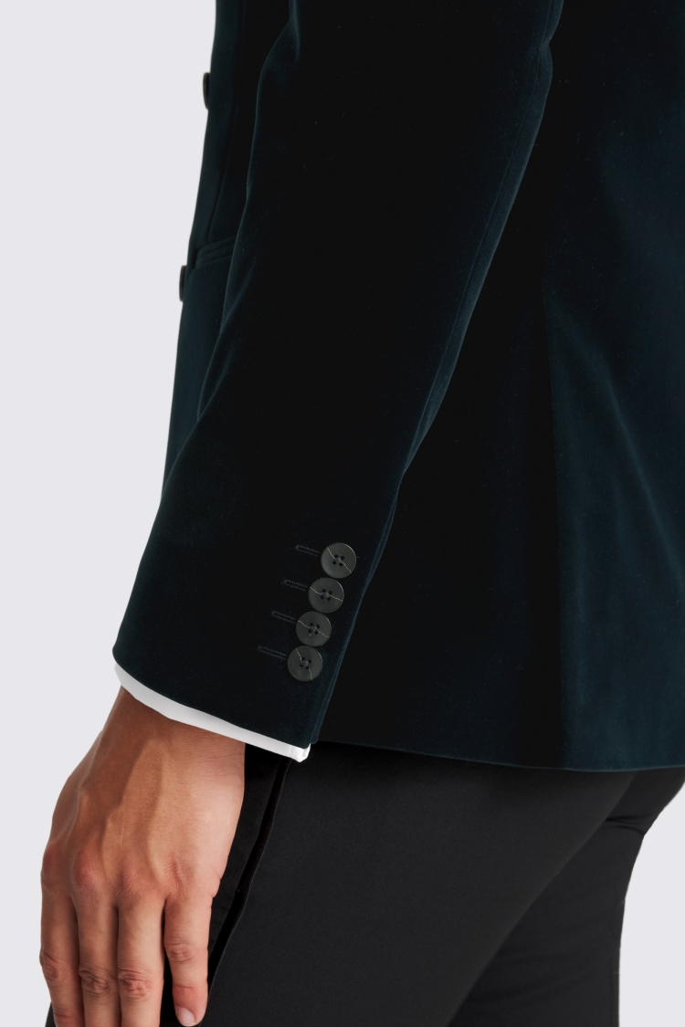 Slim Fit Dark Teal Velvet Jacket