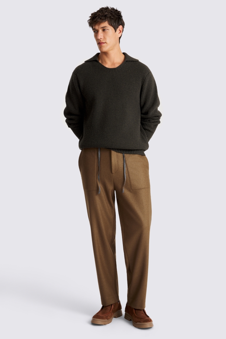Olive Knitted Drawstring Pants
