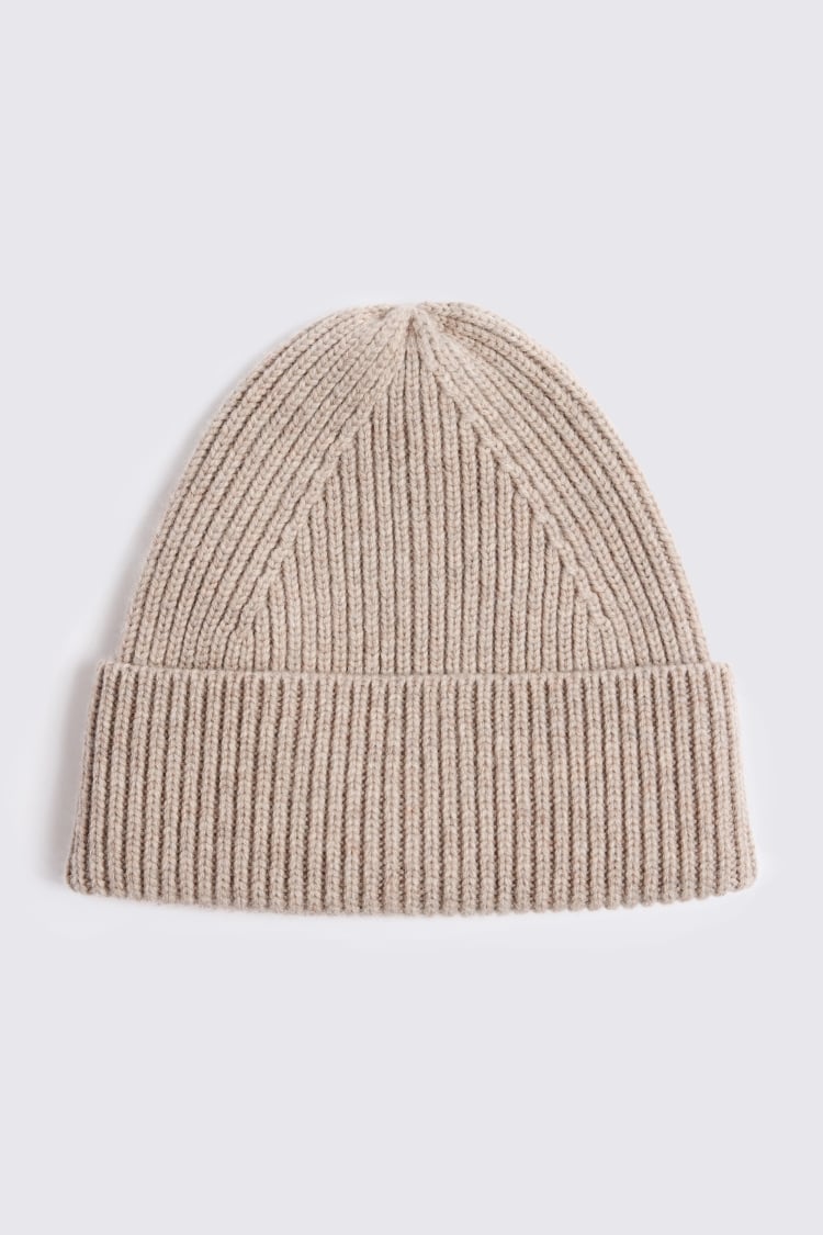 Taupe Melange Cashmere Blend Ribbed Beanie