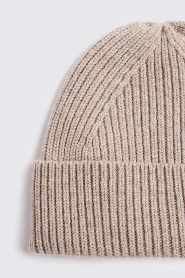 Taupe Melange Cashmere Blend Ribbed Beanie