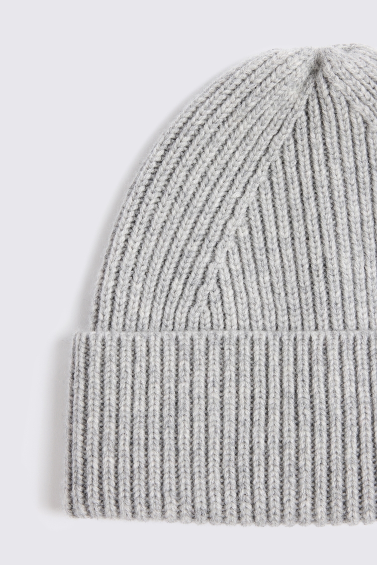 Light Grey Cashmere Blend Ribbed Beanie