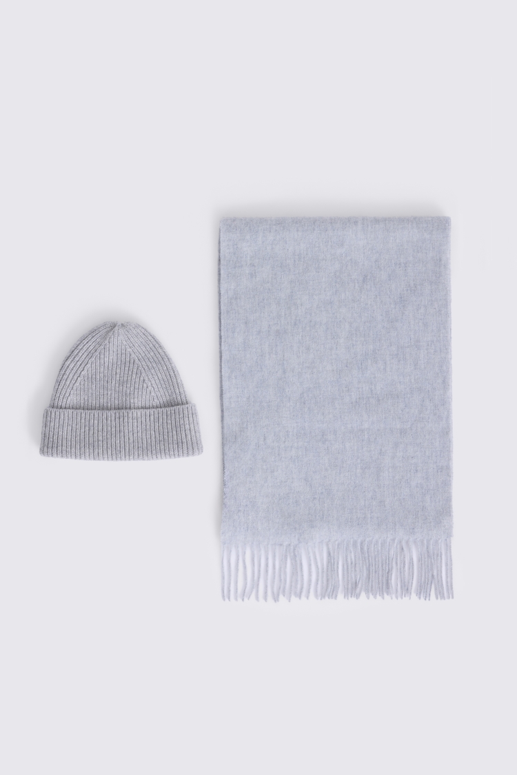 Light Grey Cashmere Blend Ribbed Beanie