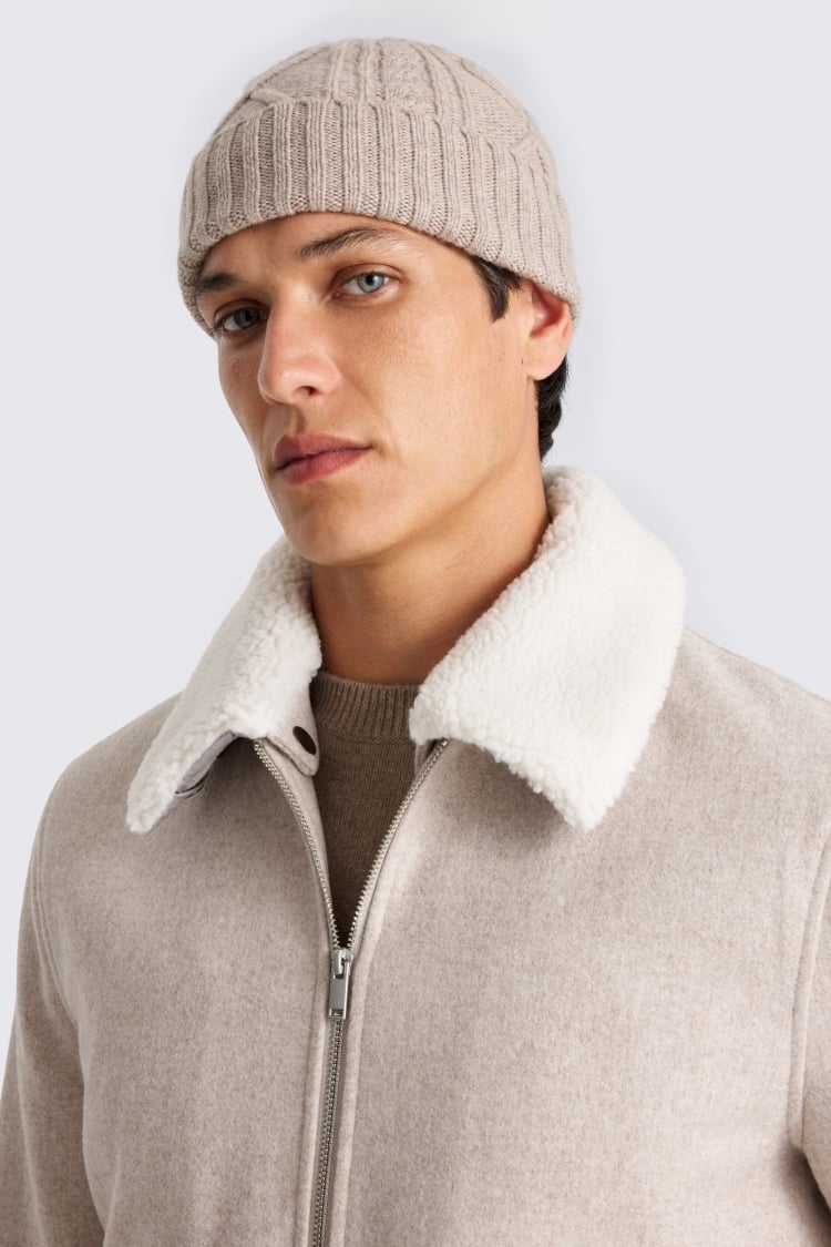 Taupe Cashmere Blend Cable Beanie