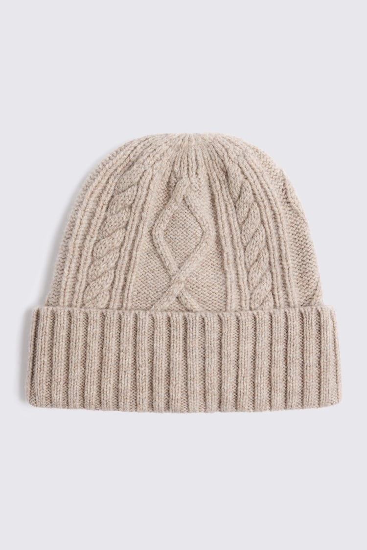 Taupe Cashmere Blend Cable Beanie