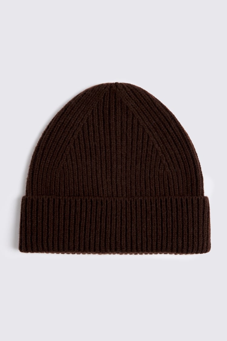 Brown Cashmere Blend Ribbed Beanie