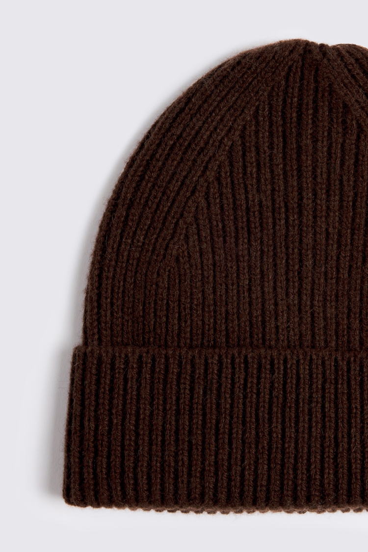 Brown Cashmere Blend Ribbed Beanie