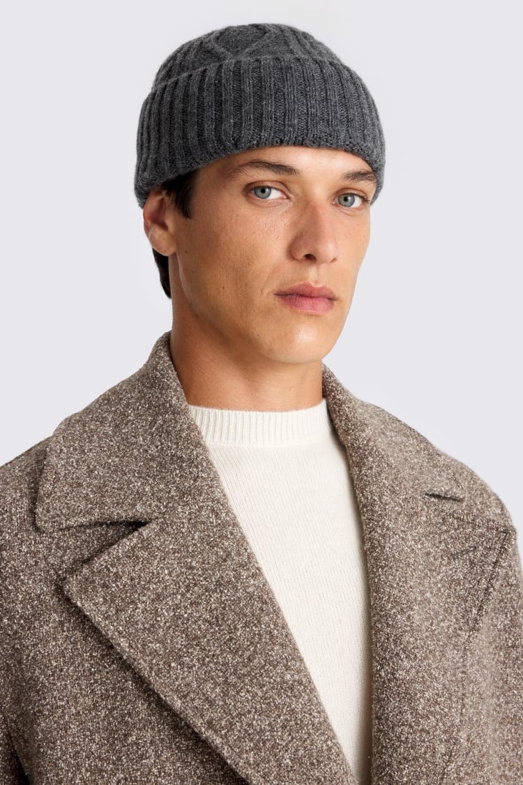 Charcoal Cashmere Blend Cable Beanie