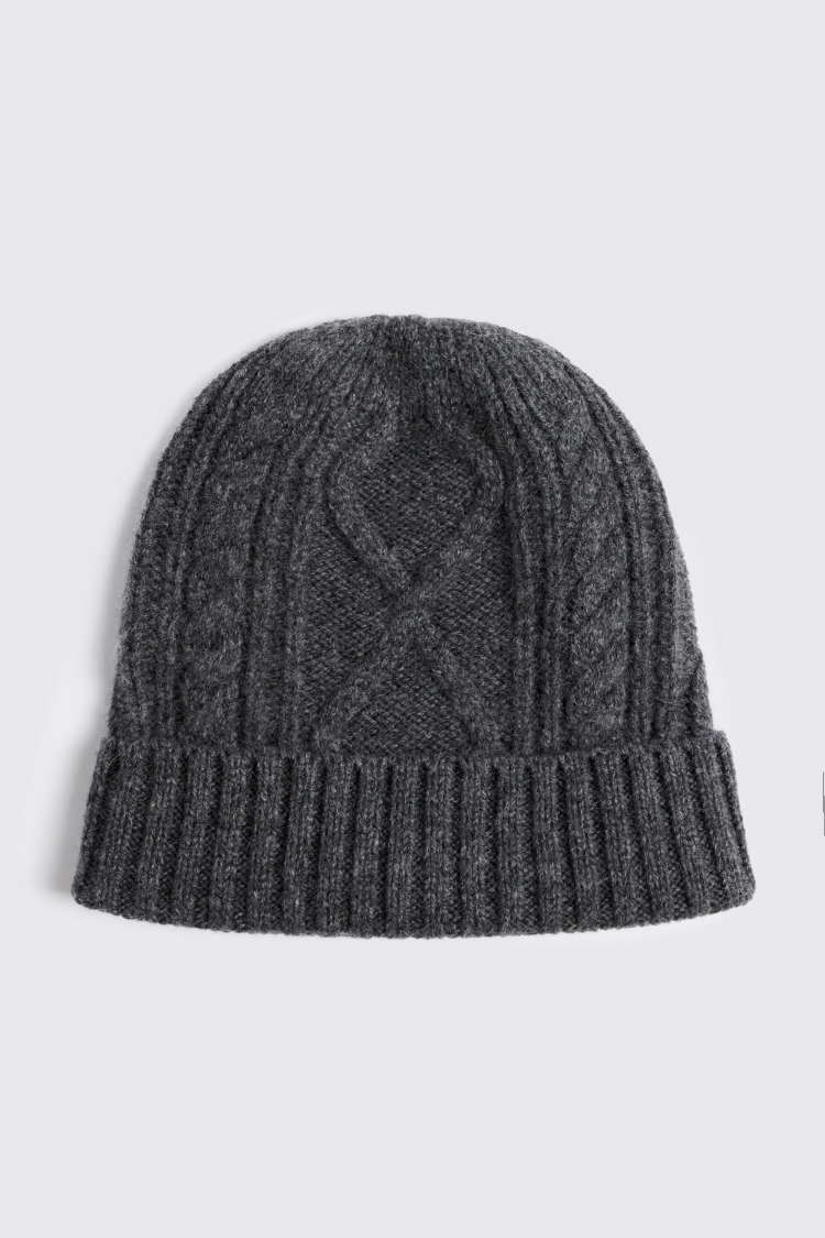 Charcoal Cashmere Blend Cable Beanie