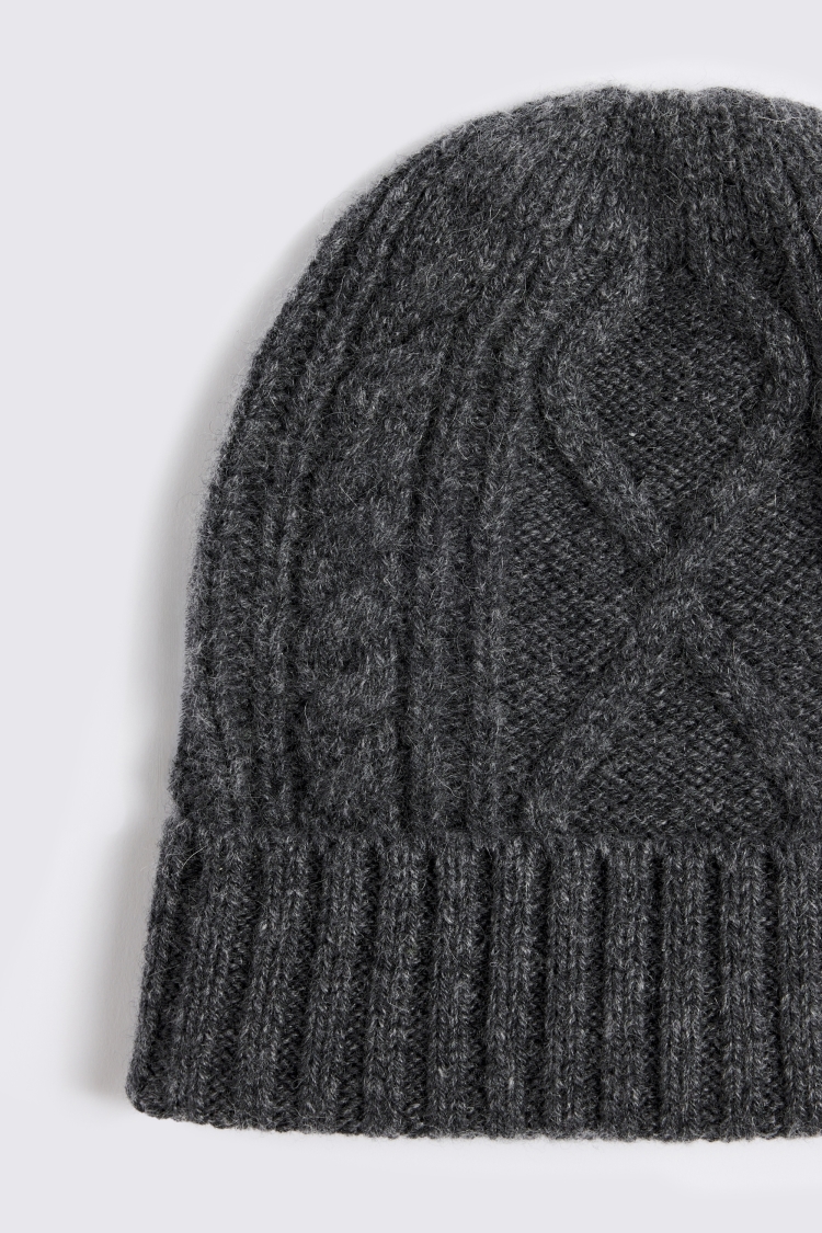 Charcoal Cashmere Blend Cable Beanie
