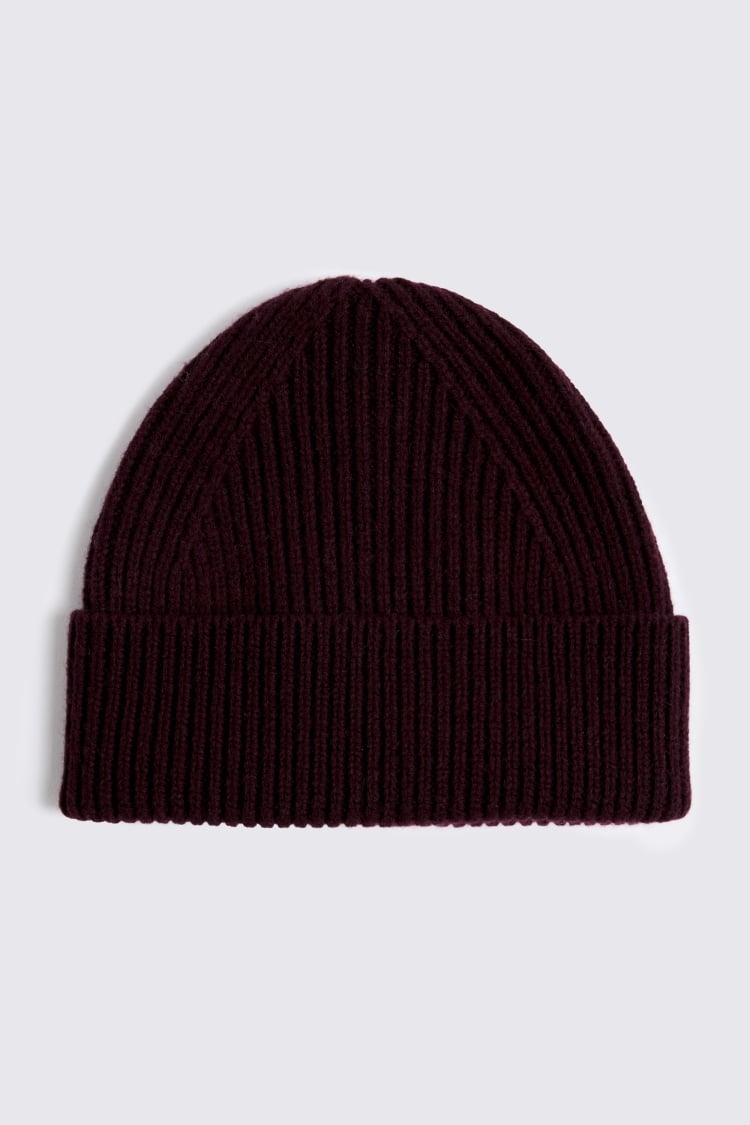 Burgundy Cashmere Blend Ribbed Beanie