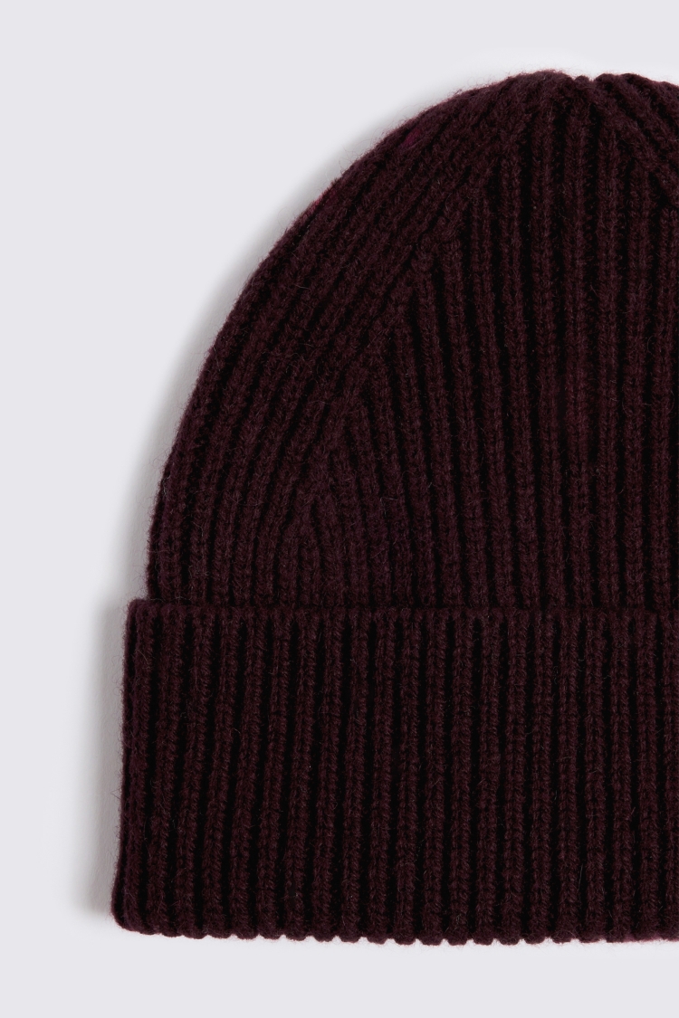 Burgundy Cashmere Blend Ribbed Beanie