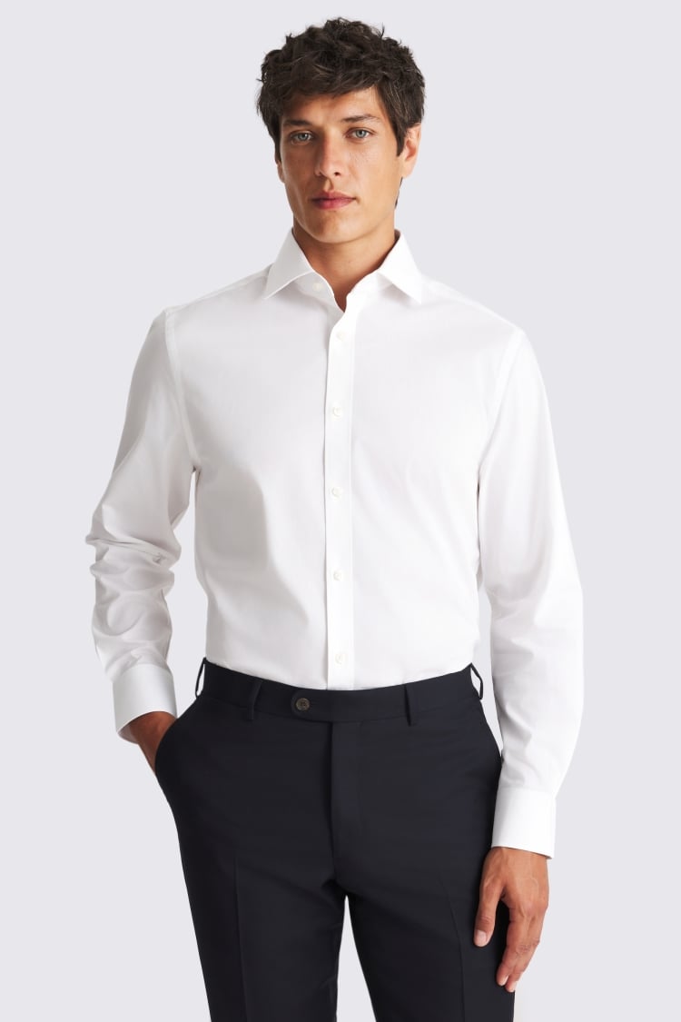 Regular Fit White Stretch Print Contrast Shirt